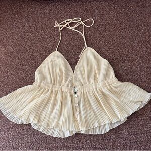 Forever 21 Cream Pleated Halter Ruffle Crop Top